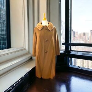VINTAGE CHOCOLATE BROWN SWING COAT FOX MINK COLLAR SIZE MEDIUM